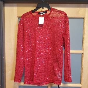 Junya Watanabe Red Sequin Long Sleeve Blouse